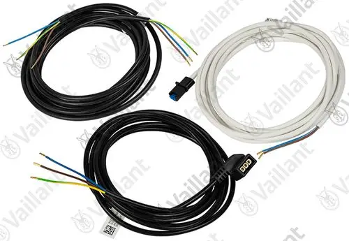 Vaillant Kabelsatz mit mehreren Leitungen in schwarz und weiß, ausgestattet mit verschiedenen farbigen Adern und Steckverbindungen. Ideal für Verbindungselemente in Heizsystemen.